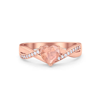 Accent Wedding Ring Heart Shape Rose Tone, Simulated Morganite CZ 925 Sterling Silver